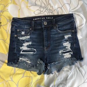 American Eagle Outfitters Women's Distressed Denim Shorts - Blue